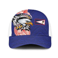 American Samoa Flag Day Mesh Trucker Cap Tribal Tattoo with Eagle Blue-Red LT03 One Size White Blue - Polynesian Pride