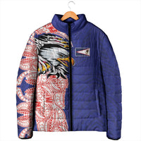 American Samoa Flag Day Padded Jacket Tribal Tattoo with Eagle Blue-Red LT03 - Polynesian Pride