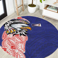 American Samoa Flag Day Round Carpet Tribal Tattoo with Eagle Blue-Red LT03 Blue - Polynesian Pride