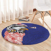 American Samoa Flag Day Round Carpet Tribal Tattoo with Eagle Blue-Red LT03 - Polynesian Pride