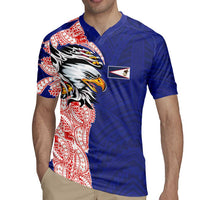 American Samoa Flag Day Rugby Jersey Tribal Tattoo with Eagle Blue-Red LT03 - Polynesian Pride