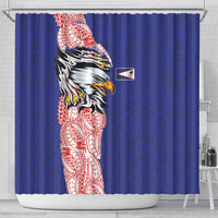 American Samoa Flag Day Shower Curtain Tribal Tattoo with Eagle Blue-Red LT03 - Polynesian Pride