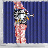 American Samoa Flag Day Shower Curtain Tribal Tattoo with Eagle Blue-Red LT03 - Polynesian Pride