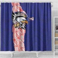 American Samoa Flag Day Shower Curtain Tribal Tattoo with Eagle Blue-Red LT03 - Polynesian Pride