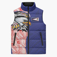 American Samoa Flag Day Sleeveless Puffer Jacket Tribal Tattoo with Eagle Blue-Red LT03 Unisex Blue - Polynesian Pride