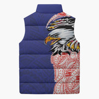 American Samoa Flag Day Sleeveless Puffer Jacket Tribal Tattoo with Eagle Blue-Red LT03 - Polynesian Pride