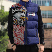 American Samoa Flag Day Sleeveless Puffer Jacket Tribal Tattoo with Eagle Blue-Red LT03 - Polynesian Pride