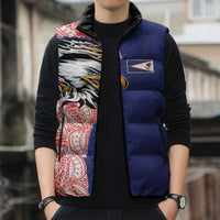 American Samoa Flag Day Sleeveless Puffer Jacket Tribal Tattoo with Eagle Blue-Red LT03 - Polynesian Pride