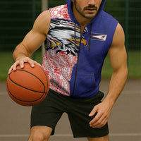 American Samoa Flag Day Sleeveless Zip Hoodie Tribal Tattoo with Eagle Blue-Red LT03 - Polynesian Pride
