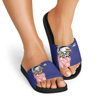 American Samoa Flag Day Slide Sandals Tribal Tattoo with Eagle Blue-Red LT03 - Polynesian Pride