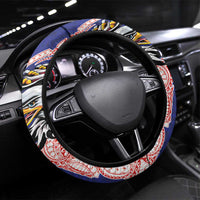 American Samoa Flag Day Steering Wheel Cover Tribal Tattoo with Eagle Blue-Red LT03 Universal Fit Blue - Polynesian Pride