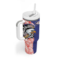 American Samoa Flag Day Tumbler With Handle Tribal Tattoo with Eagle Blue-Red LT03 - Polynesian Pride