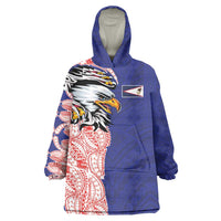 American Samoa Flag Day Wearable Blanket Hoodie Tribal Tattoo with Eagle Blue-Red LT03 One Size Blue - Polynesian Pride
