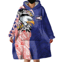 American Samoa Flag Day Wearable Blanket Hoodie Tribal Tattoo with Eagle Blue-Red LT03 - Polynesian Pride