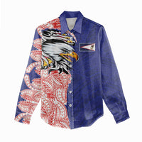 American Samoa Flag Day Women Casual Shirt Tribal Tattoo with Eagle Blue-Red LT03 - Polynesian Pride