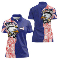 American Samoa Flag Day Women Polo Shirt Tribal Tattoo with Eagle Blue-Red LT03 - Polynesian Pride