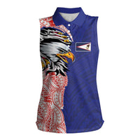 American Samoa Flag Day Women Sleeveless Polo Shirt Tribal Tattoo with Eagle Blue-Red LT03 Female Blue - Polynesian Pride