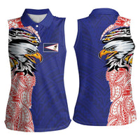 American Samoa Flag Day Women Sleeveless Polo Shirt Tribal Tattoo with Eagle Blue-Red LT03 - Polynesian Pride