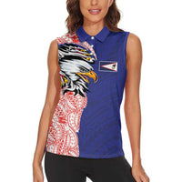 American Samoa Flag Day Women Sleeveless Polo Shirt Tribal Tattoo with Eagle Blue-Red LT03 - Polynesian Pride