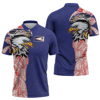 American Samoa Flag Day Zipper Polo Shirt Tribal Tattoo with Eagle Blue-Red LT03 - Polynesian Pride