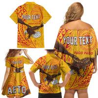 Personalised American Samoa Flag Day Family Matching Off Shoulder Short Dress and Hawaiian Shirt Fautasi Race Pago Pago-Aeto Eagle Wings Tribal Style