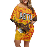 Personalised American Samoa Flag Day Family Matching Off Shoulder Short Dress and Hawaiian Shirt Fautasi Race Pago Pago-Aeto Eagle Wings Tribal Style