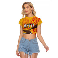 Personalised American Samoa Flag Day Raglan Cropped T Shirt Fautasi Race Pago Pago-Aeto Eagle Wings Tribal Style