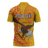 Personalised American Samoa Flag Day Zipper Polo Shirt Fautasi Race Pago Pago-Aeto Eagle Wings Tribal Style