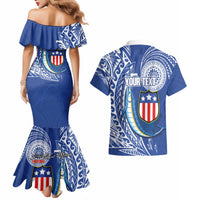 Personalised American Samoa Flag Day Couples Matching Mermaid Dress and Hawaiian Shirt Fautasi Race Fagatogo-Iseula O Le Moana Sailfish Tribal Style