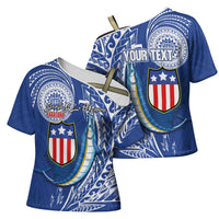 Personalised American Samoa Flag Day Cross Shoulder Shirt Fautasi Race Fagatogo-Iseula O Le Moana Sailfish Tribal Style
