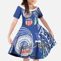 Personalised American Samoa Flag Day Kid Short Sleeve Dress Fautasi Race Fagatogo-Iseula O Le Moana Sailfish Tribal Style