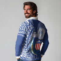 Personalised American Samoa Flag Day Long Sleeve Polo Shirt Fautasi Race Fagatogo-Iseula O Le Moana Sailfish Tribal Style