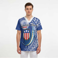 Personalised American Samoa Flag Day Scrub Top Fautasi Race Fagatogo-Iseula O Le Moana Sailfish Tribal Style