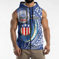 Personalised American Samoa Flag Day Sleeveless Zip Hoodie Fautasi Race Fagatogo-Iseula O Le Moana Sailfish Tribal Style