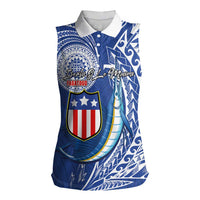 Personalised American Samoa Flag Day Women Sleeveless Polo Shirt Fautasi Race Fagatogo-Iseula O Le Moana Sailfish Tribal Style