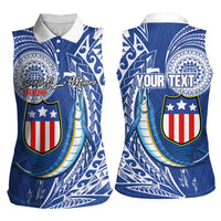 Personalised American Samoa Flag Day Women Sleeveless Polo Shirt Fautasi Race Fagatogo-Iseula O Le Moana Sailfish Tribal Style
