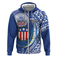 Personalised American Samoa Flag Day Zip Hoodie Fautasi Race Fagatogo-Iseula O Le Moana Sailfish Tribal Style