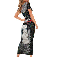 New Zealand Hei Tiki Short Sleeve Bodycon Dress Maori Green Papua Shell Pattern LT03 - Polynesian Pride