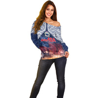 Samoa Indenpendence Day Off Shoulder Sweater Sky Fireworks with Flag Style LT03 - Polynesian Pride