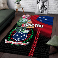 Personalised Samoa Indenpendence Day Area Rug Tropical Samoan Coat of Arms With Siapo Pattern LT03 Black - Polynesian Pride