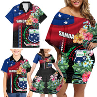 Personalised Samoa Indenpendence Day Family Matching Off Shoulder Short Dress and Hawaiian Shirt Tropical Samoan Coat of Arms With Siapo Pattern LT03 - Polynesian Pride