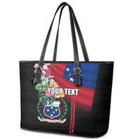 Personalised Samoa Indenpendence Day Leather Tote Bag Tropical Samoan Coat of Arms With Siapo Pattern LT03 - Polynesian Pride