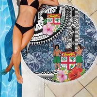 Fiji Day Beach Blanket Traditional Tapa with Hibiscus and Emblems