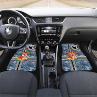 Fiji Day Car Mats Traditional Tapa with Hibiscus and Emblems