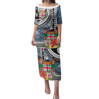 Fiji Day Family Matching Puletasi and Hawaiian Shirt Traditional Tapa with Hibiscus and Emblems