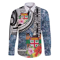 Fiji Day Family Matching Short Sleeve Bodycon Dress and Hawaiian Shirt Traditional Tapa with Hibiscus and Emblems