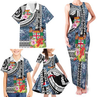 Fiji Day Family Matching Tank Maxi Dress and Hawaiian Shirt Traditional Tapa with Hibiscus and Emblems