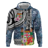 Fiji Day Hoodie Traditional Tapa with Hibiscus and Emblems