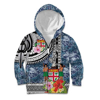 Fiji Day Kid Hoodie Traditional Tapa with Hibiscus and Emblems