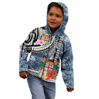 Fiji Day Kid Hoodie Traditional Tapa with Hibiscus and Emblems